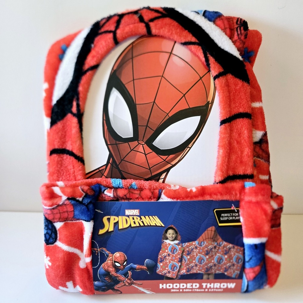 Marvel Spiderman Kids Christmas Winter Holiday Hooded Throw Blanket 30x50 NWT